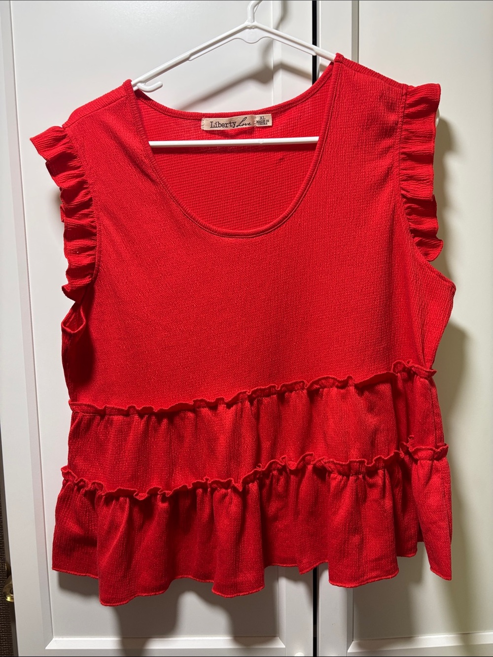 Liberty Love Bright Red Ruffle Tank